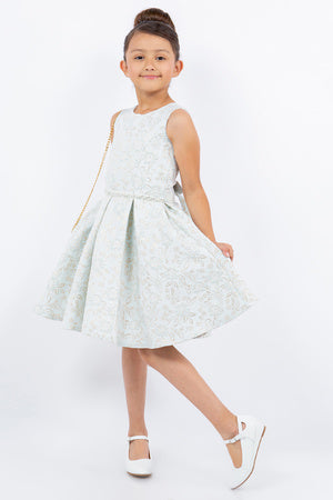 Girls Rhinestone Waist Shoulder Bag Foil Print Jacquard Dress 2-12